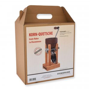 Bild 1 zu Artikel Eschenfelder Kornquetsche mit Holztrichter+Kurbelgriff aus Nussbaum und Tischklemme 